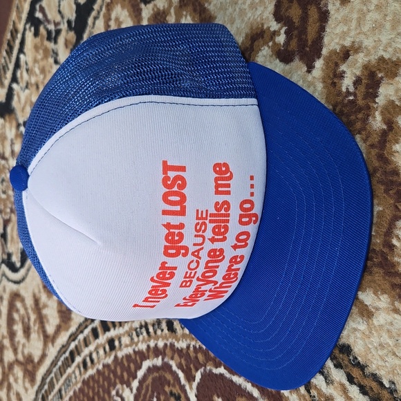 Vintage Novelty Trucker Hat Snapback Cap Retro Funny 80s 90s 1980 1990 Blue Mesh - Picture 3 of 7